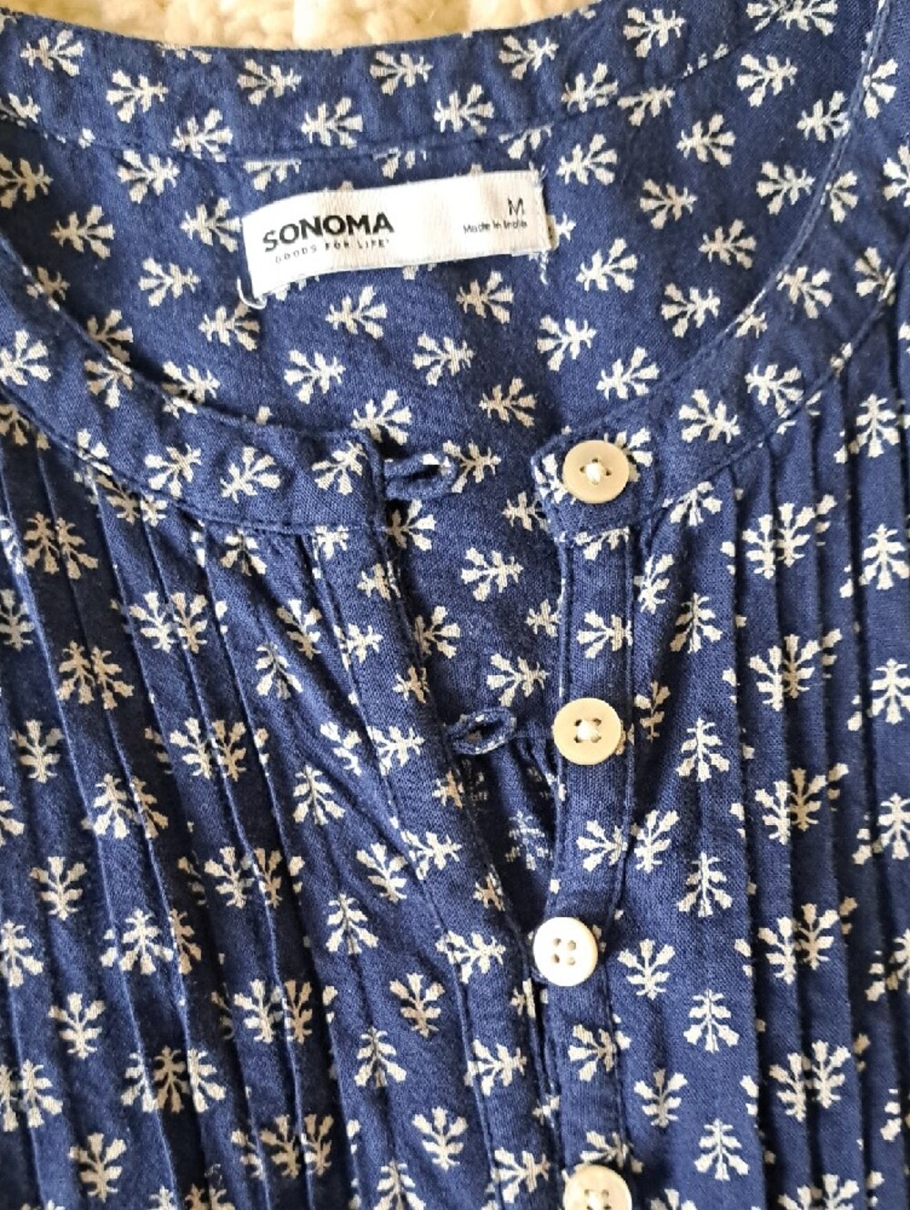 Sonoma Navy Blue Sleeveless Button-Front Shift Dress with White Floral Print - Picture 3 of 4